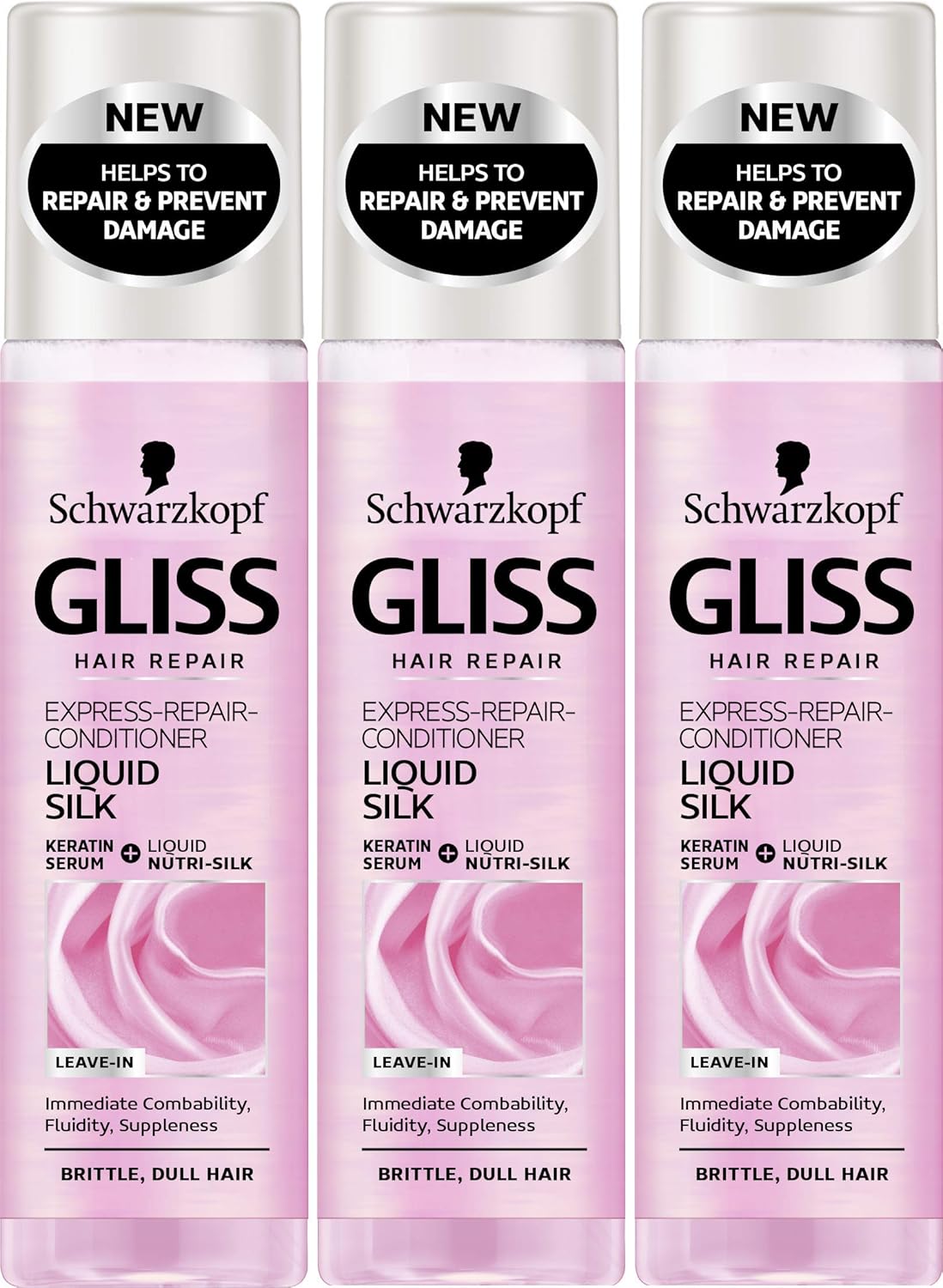 Schwarzkopf Gliss Hair Repair Liquid Silk Express Repair Conditioner 200ml- Pack of 3, 200 ml (Pack of 3)