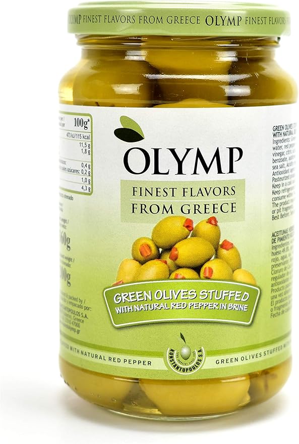 Greek Olives Stuffed with Pepper by Olymp Stuffed Green Olives