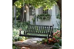 Yardenaler 5 FT Wooden Outdoor Porch Swing, Outdoor Hanging Bench Chair with Chain, Heavy Duty for Deck, Garden, Yard, Black