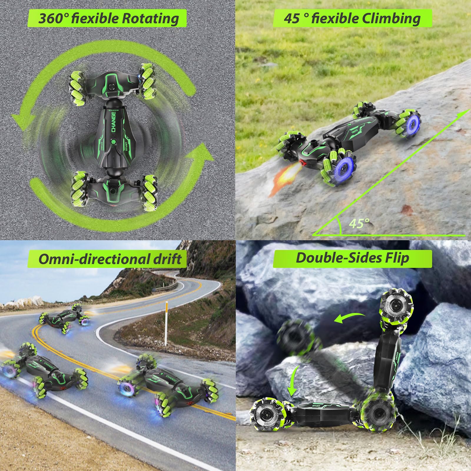 FEIMUOSI Remote Control Car RC Toys: - Drift Rc Car Rechargeable Toy Cars with Light Music Gesture Sensing Stunt Transformer 360° Rotating Hand Controlled Christmas Birthday Gift for Boys 4-7