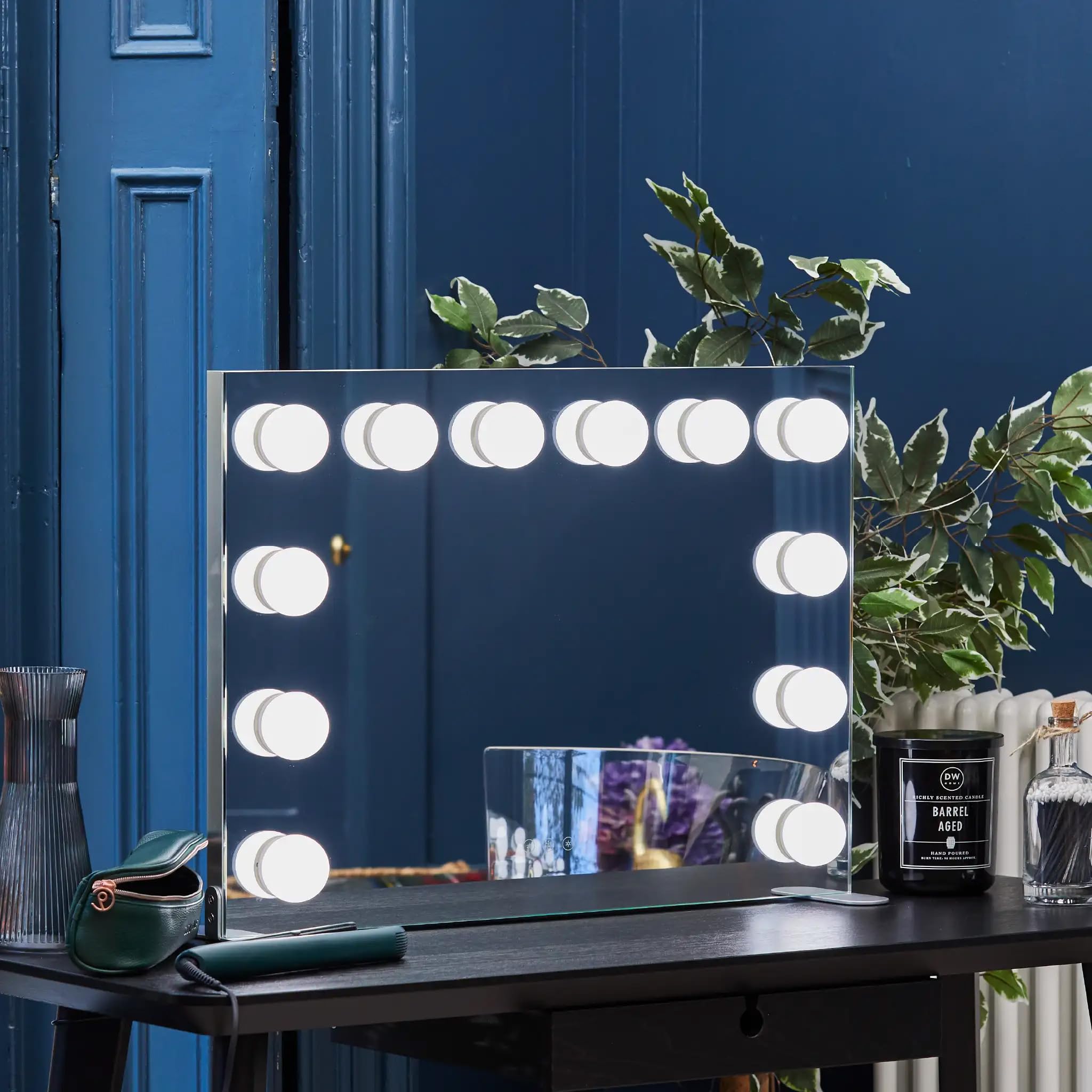 Glamour Mirrors™ Billie LED Hollywood Mirror Aluminium | Dimmable & Day to Night Colour Change | Tabletop Dressing Table Vanity Mirror | 50 x 70cm