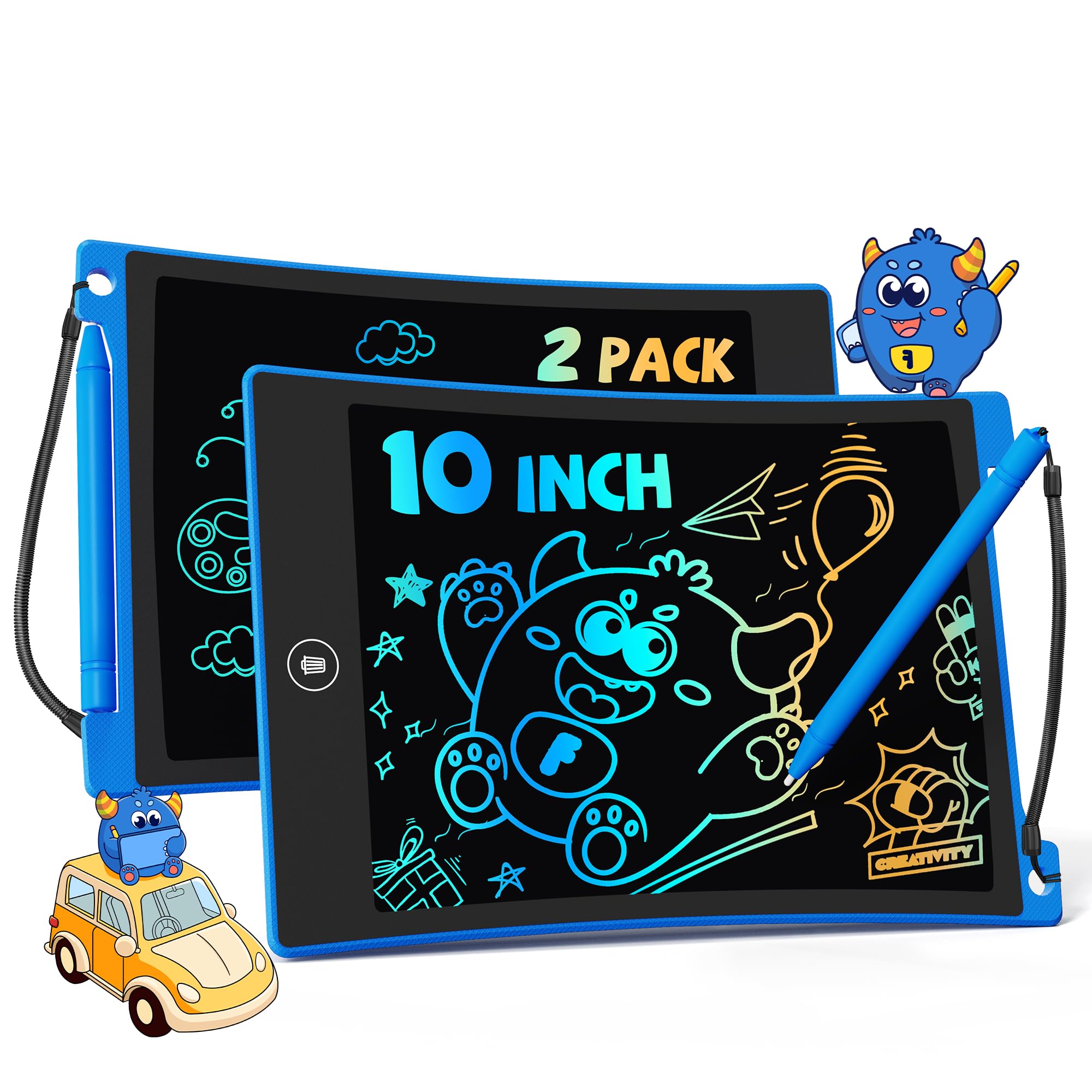TEKFUN 2 Pack LCD Writing Tablet 10inch Erasable Colorful Drawing Tablet Writing Drawing Board with Lanyard, Travel Educational Toys Gifts for Kids 3+ Years Old Boys Girls Toddlers (2*Blue) — image 1