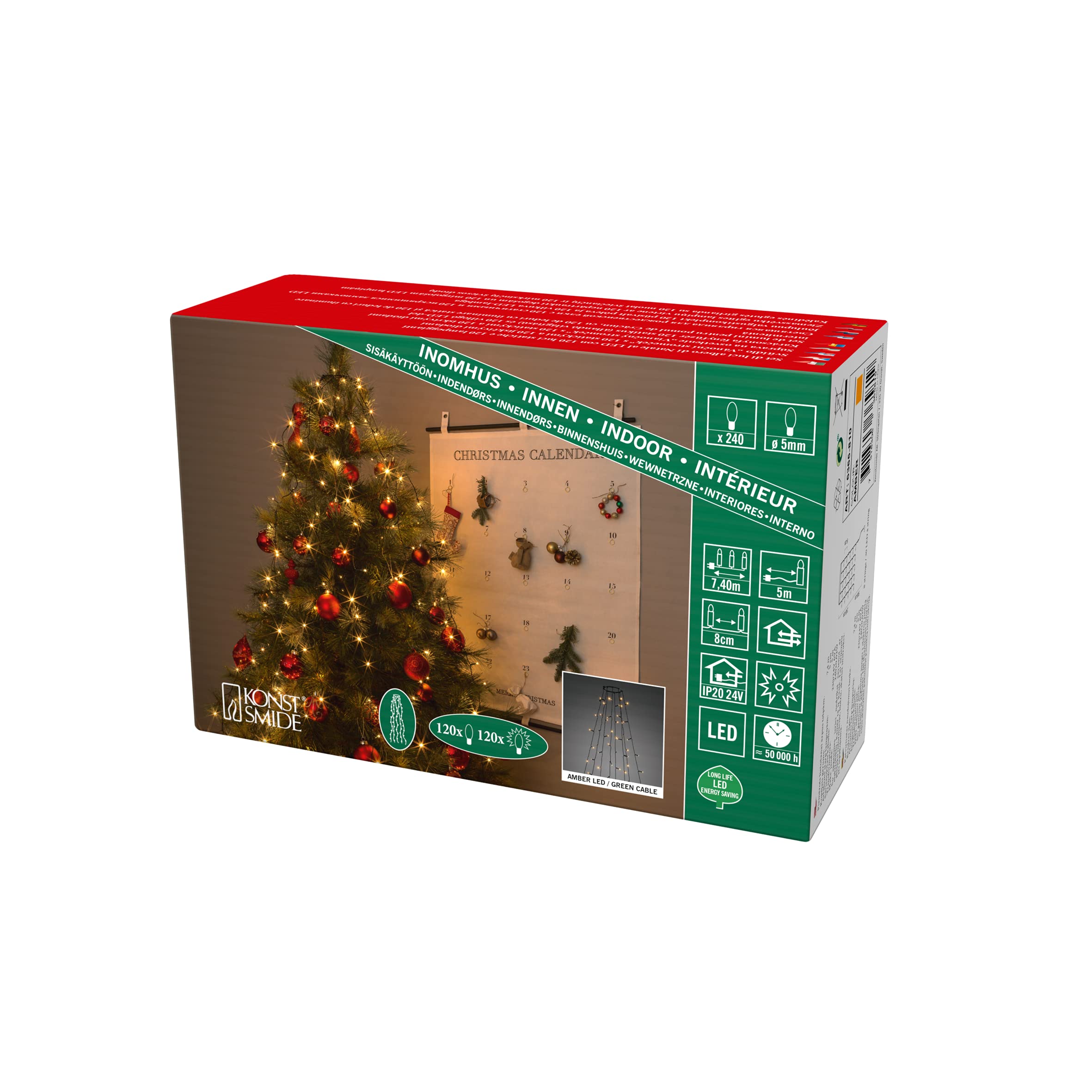 Konstsmide Fairy Lights Firefly Lights Halo Tree System Christmas Lights LED/Indoor Use (IP20)/24V Internal Transformer Plug In/240 Amber White Diodes/2.4m/String Lights Dark Green Cable