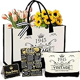 Gemslives 81th Birthday Gift for Women Canvas Tote Bag - Personalized 81th Birthday Gift for Mom Aunt Friends Wife Sister Her, 81 Years Old Gifts for Women, Vintage 1945 Canvas Tote Bag + Cosmetic Bag
