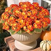 Ammyoo Fake Fall Flowers Artificial for Outdoors Decoration, 6 Bundles Faux Geranium Silk Flower Outside UV Resistant No Fade Artificial Floral for Home Garden Balcony Indoor Table Centerpieces Decor