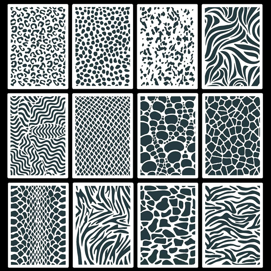 Koonafy 12Pcs Leopard Painting Stencils 21x15CM Animal Leopard Print Stencils Reusable Plastic Drawing Templates for DIY Art Crafts Scrapbook Clothers Water Cup Phone Case Wall Window