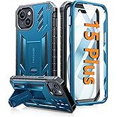 FNTCASE for iPhone 15 Plus Case: for iPhone 14 Plus Case Military Grade Rugged Cell Phone Cover with Kickstand | Shockproof TPU Protection Bumper Matte Textured Design 6.7 inches (Blue)