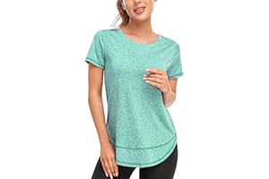 Abrooical Women's Short Sleeve Workout Shirts Crewneck Sports Yoga Running Dry Fit Tops Side Split Tee
