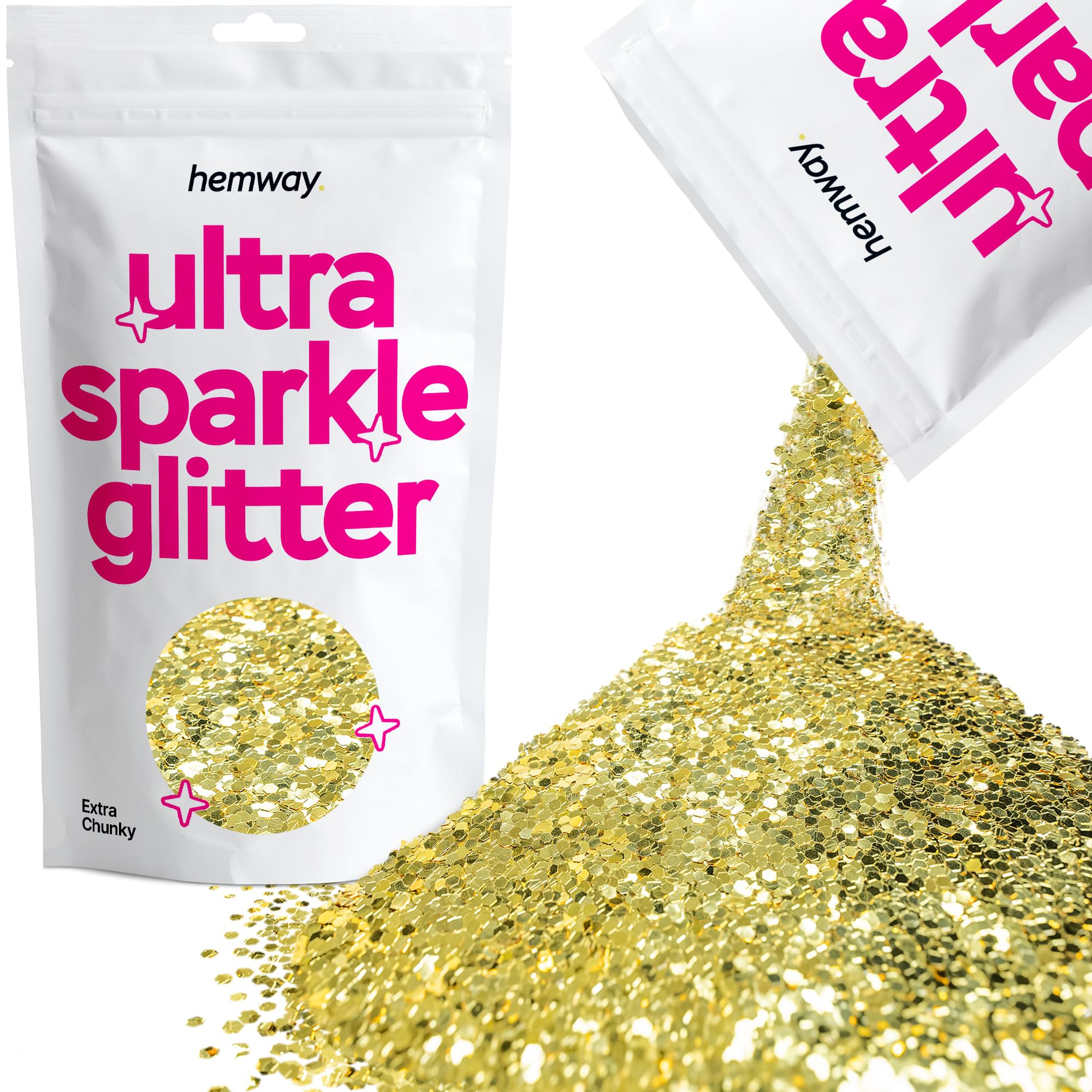 Hemway Ultra Sparkle Glitter Sand Gold 100g Extra Chunky | Glitter for Arts & Craft, Makeup, Nail Art, Crafting, Card Making, Sparkle Decoration