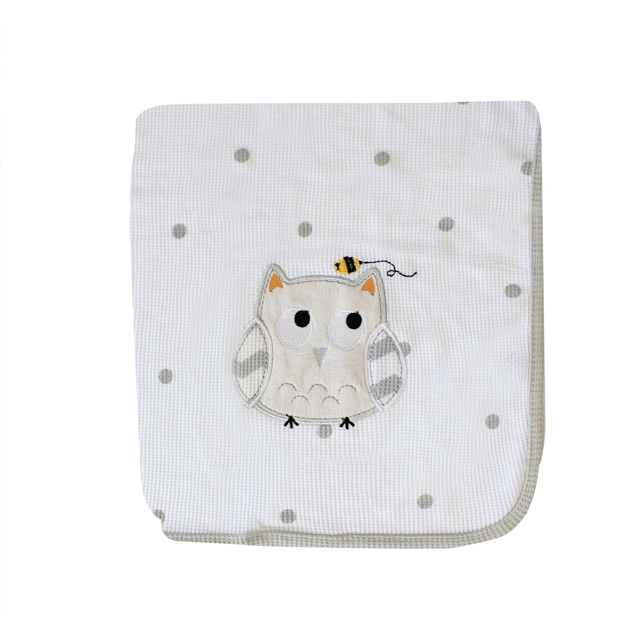 Socksmad 2 Pack Baby Blankets 100% Soft Cotton with Embroidery Cot Crib Moses Basket Pram Cellular Blanket (Grey Owl)