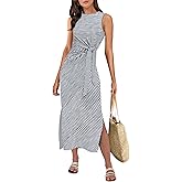 ANRABESS Womens Summer Casual Sleeveless T Shirt Midi Dress Slim Fit Tie Waist Split Tank Long Dresses 2026 Vacation Sundress