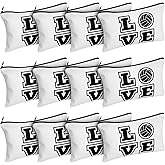 Saintrygo 12 Pieces Volleyball Pouch Makeup Bag with Words Volleyball Travel Storage Bags Portable Storage Case Organizer Toiletry Accessories with Zippers for Players Teams Women(White,Love)