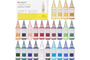 MEEDEN Soft Body Acrylic Paints Set: Matte Finish 24 Colors x 60ml/2oz Fluid Acrylic Paints for Art Painting on Canvas Wood & Glass for Students Adults Artists