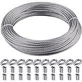 Rectoo 1/8" wire cable, 100ft Wire Rope Metal Cable With Loop Sleeve And Steel Thimble, 7x7 marine stainless steel Strand Core Perfect For Deck Railing System, Outdoor hanging kit, garden fence (SR03)
