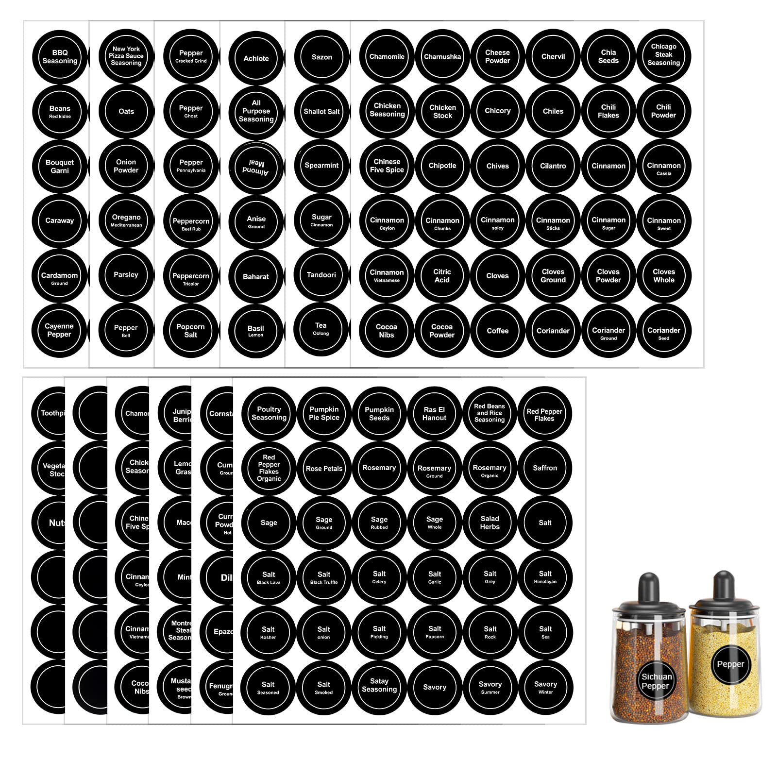 Savita 432 Pack Pre-Printed 1.4" Round Spice Jar Labels Seasoning Labels for Spice Rack (Black)