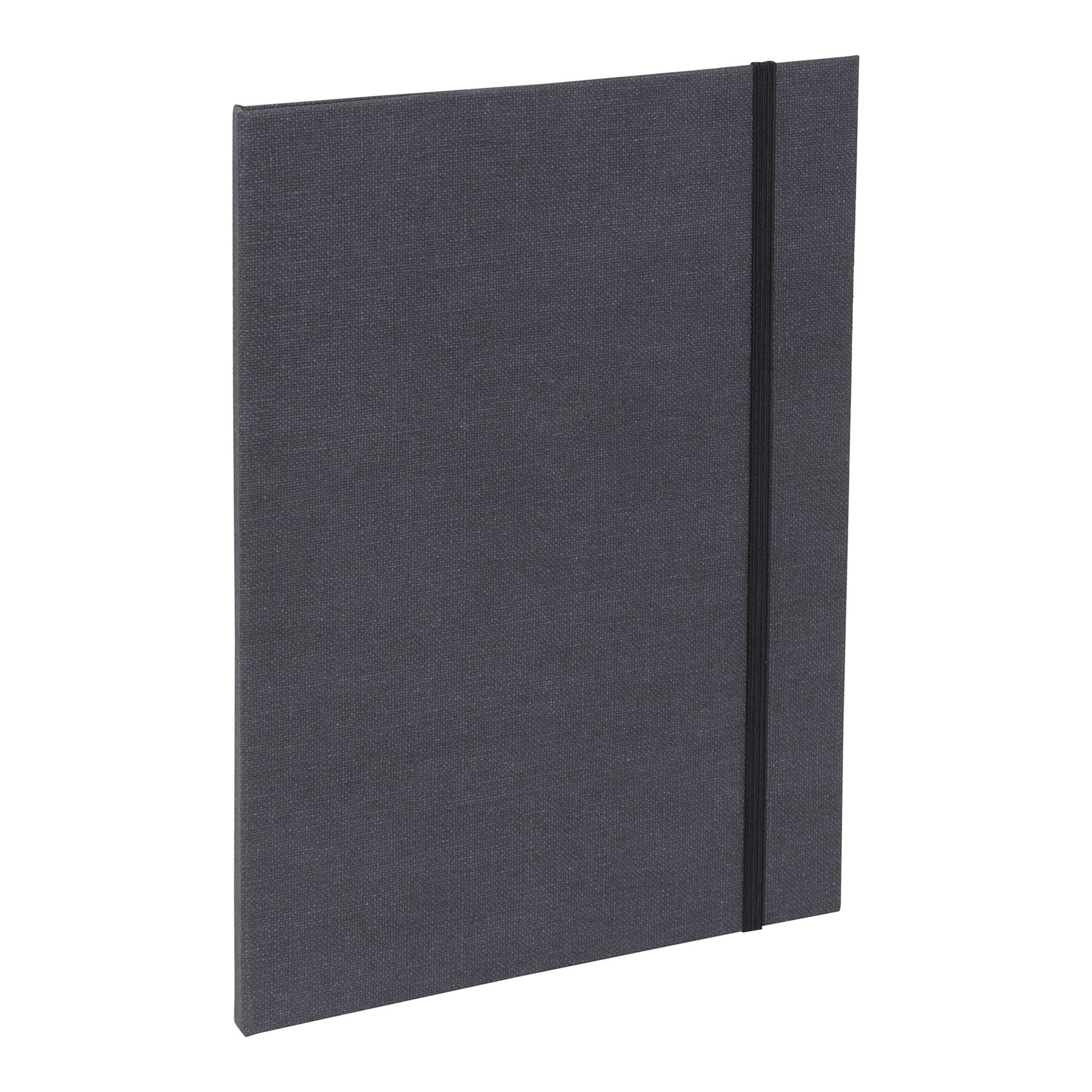 Bigso Box of Sweden A4 Portfolio Folder with Elastic Straps - Document Organiser in Fibreboard and Linen Effect Paper - A4 Folder for Documents, Files and Loose Papers etc. - Black