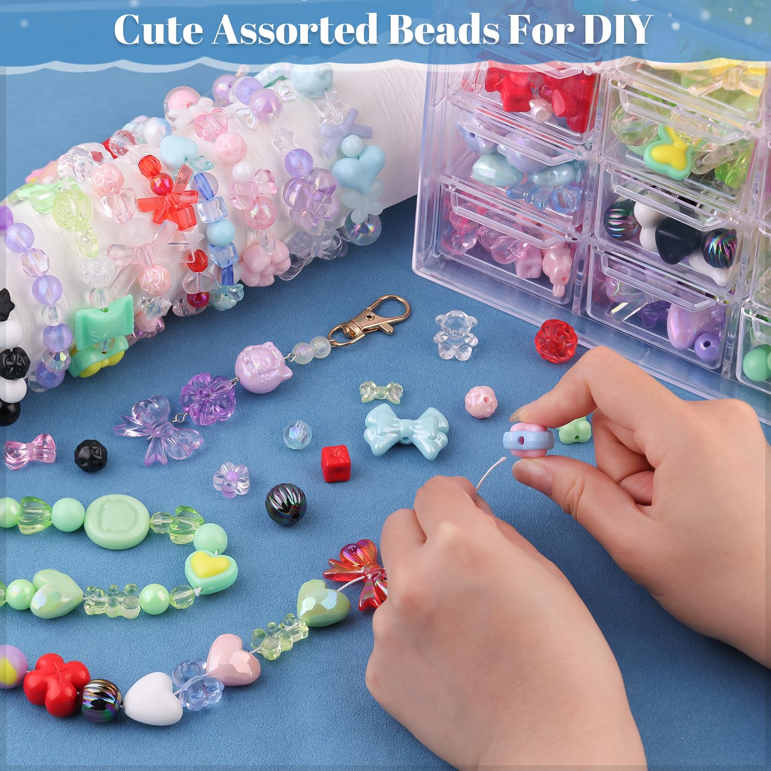 TINKRSTUFF Assorted Acrylic Beads, 400-450PCS 6 Mixed Colors Cute Beads for Bracelet Making, Aesthetic GummyBear Bow Flower Butterfly Kawaii Charms for Jewelry Making DIY Necklace Keychain Phone Charm