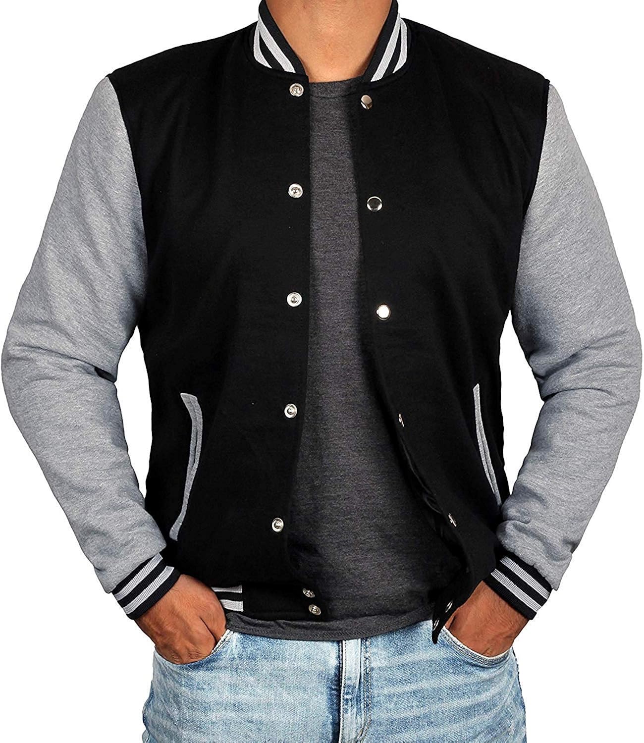 Mens Letterman jacket - Varsity Baseball Men Bomber Jackets With Grey Sleeves at  Men’s Clothing store