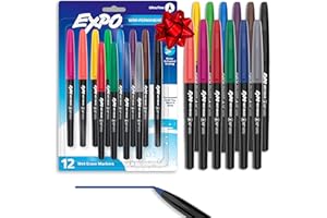 EXPO Wet Erase Markers, Semi-Permanent, Assorted Colors, Ultra Fine Tip, 12 Count - For Writing on Glass, Whiteboards, Mirrors, Calendar, Labeling, Organizing