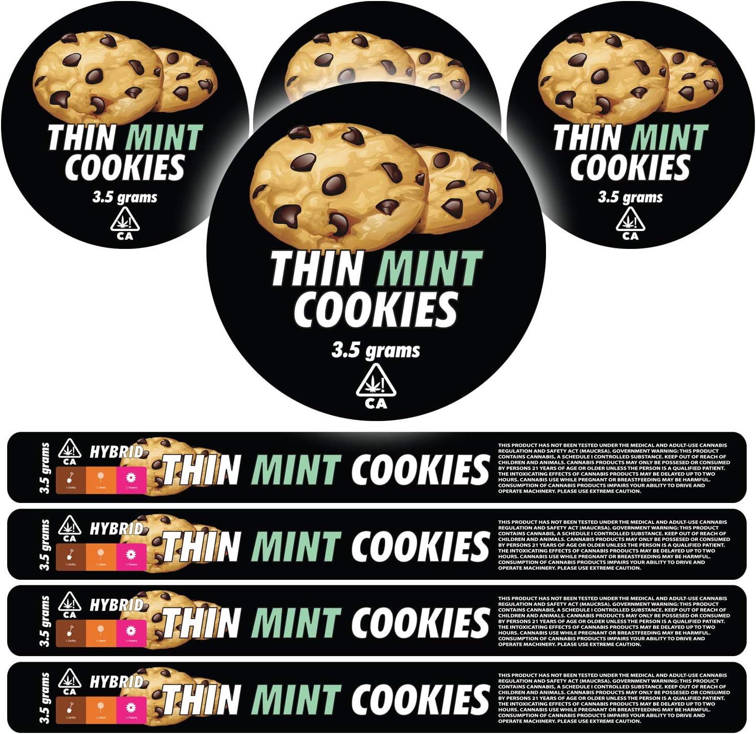 100ml Pressitin Stickers - Lid and Label - 3.5g Cali Press Tin Stickers - Thin Mint Cookies x20