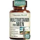 Methylated Multivitamin for Men with Bioavailable Vitamins, Chelated Minerals, Vitamin D, B12, C, A & Zinc for Energy, Focus and Immune Health – Premium Mens Multivitamins & Multiminerals – 60 Caps