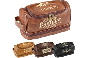 Personalized Toiletry Bag for Men - Custom Large Leather Dopp Kit with Engraved Name & Text, Personalized Gift for Groomsmen,