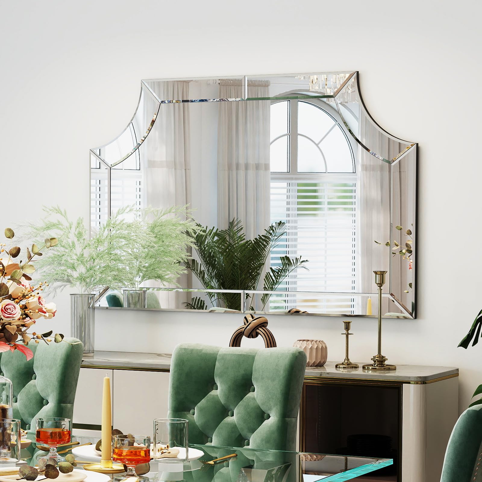 Autdot Large Scalloped Mirror, 47.3'' X 31.5''Decorative Wall Mirrors ...