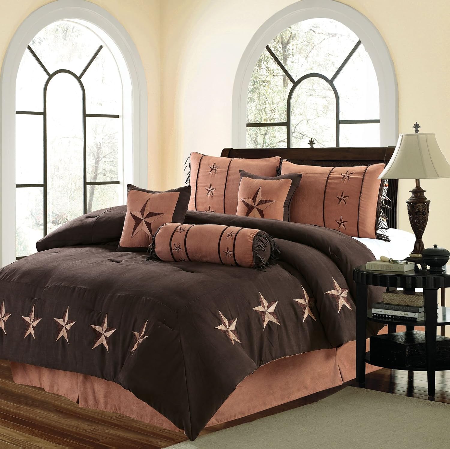 Empire 7 Piece Brown Taupe Texas Star Oversized Embroidered Cotton