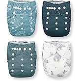Nora's Nursery Cloth Pocket Diapers 4 Pack with 4 Inserts - Waterproof Cover, Washable, Reusable & One Size Adjustable Pocket Diapers for Newborns and Toddlers - Mama Bear