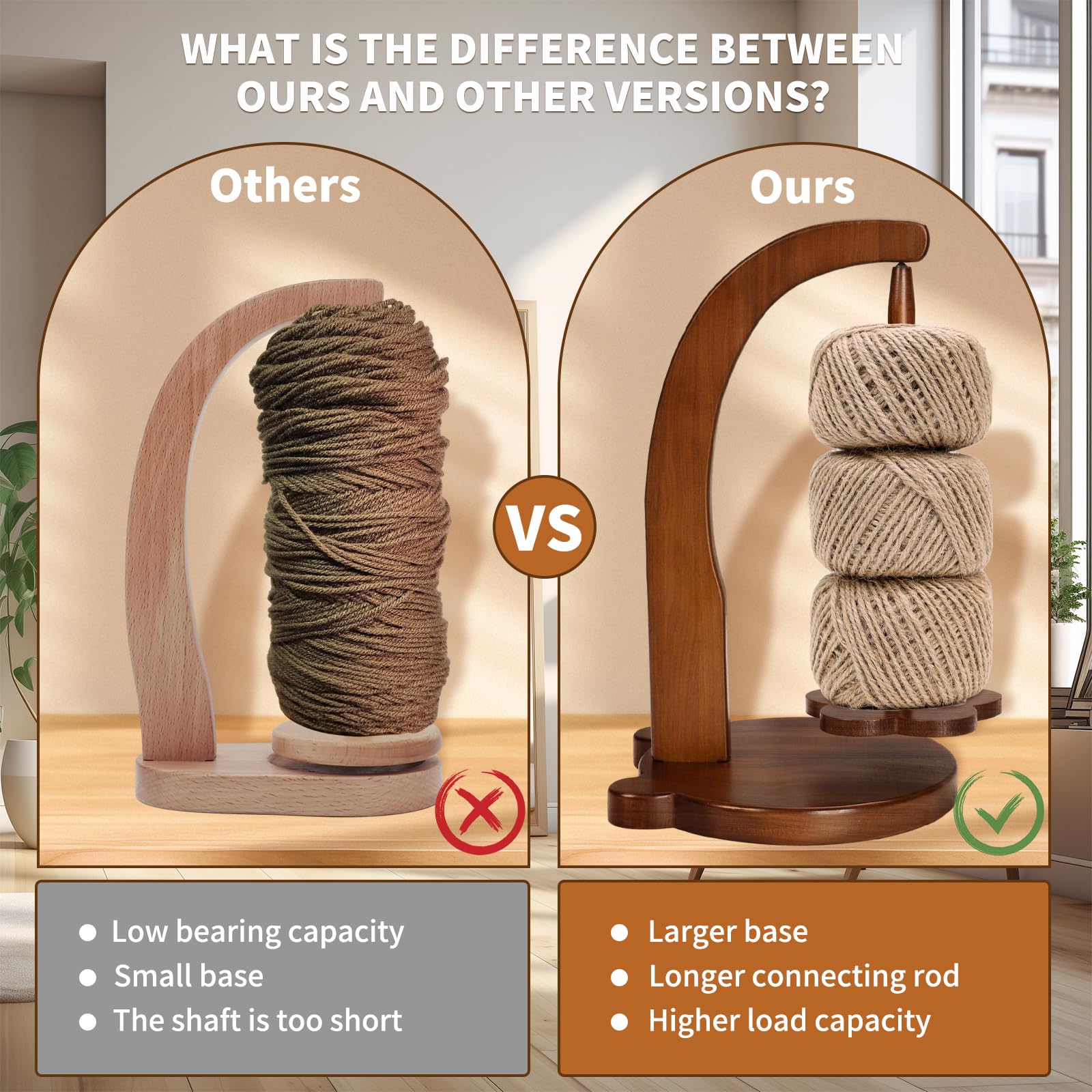 Yarn Holder for Knitting and Crocheting,Crochet Gift for Knitting Lovers,Wooden Yarn Spinner for Crocheting，yarn ball holder for knitting