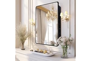 Habison Bathroom Medicine Cabinet with Mirror, 20x30 inch Metal Black Recessed Medicine Cabinet with 3 Adjustable Metal Shelves, Rounded Rectangle Storage Cabinet