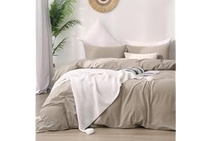 ATsense Duvet Cover King Size, 100% Washed Cotton, Linen Feel, Tannish Linen Grey Comforter Cover, 3 Pieces Bedding Set, Soft and Breathable, Premium Luxury Hotel Style, Farmhouse Style