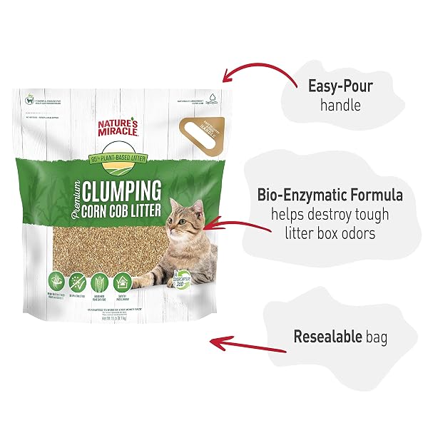 NATURE’S MIRACLE PREMIUM CLUMPING CORN COB LITTER, TOUGH ODOR BIO-ENZYMATIC FORMULA, DUST FREE