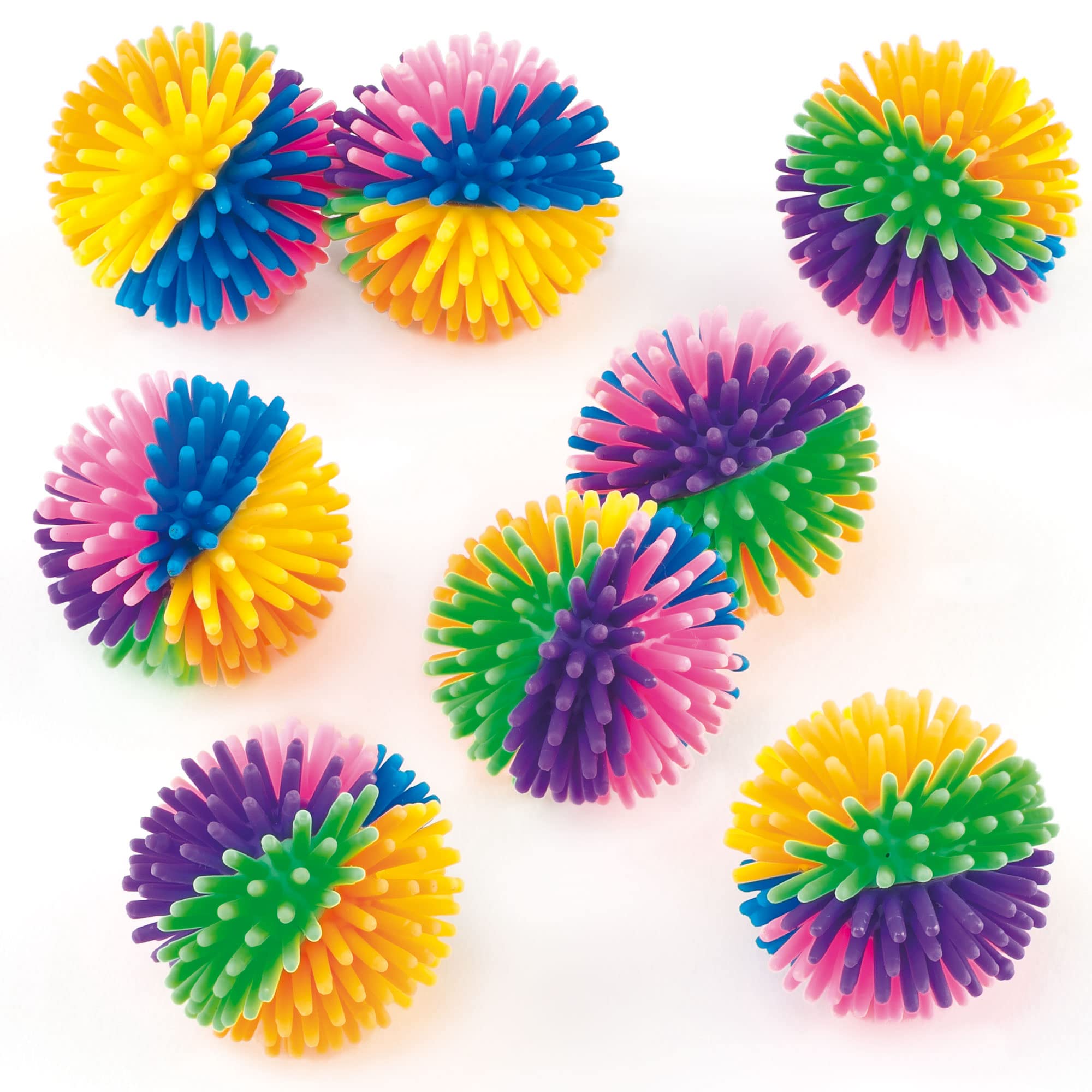 Baker Ross ET402 Rainbow Spiky Bouncy Balls, Rubber Jet Balls for Kids Party Favours (Pack of 8)