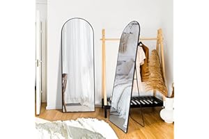 Delma Standing Mirror Full Length,Mirror Full Body,Large Floor Mirror with Arched Frame for Wall Entryway Door Bedroom Bathroom Living Room (with Stand,60x20-Black)
