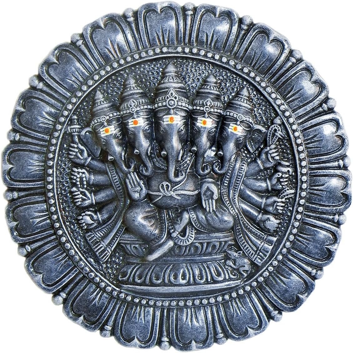 DollsofIndia Panchamukhi Ganesha on a Lotus Plate - Papier Mache Statue - Dia 12 inches (NF18)