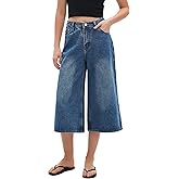 LifeShe Wide Leg Cropped Jeans for Women Low Rise Baggy Capris Jean Summer Straight Leg Loose Denim Pants