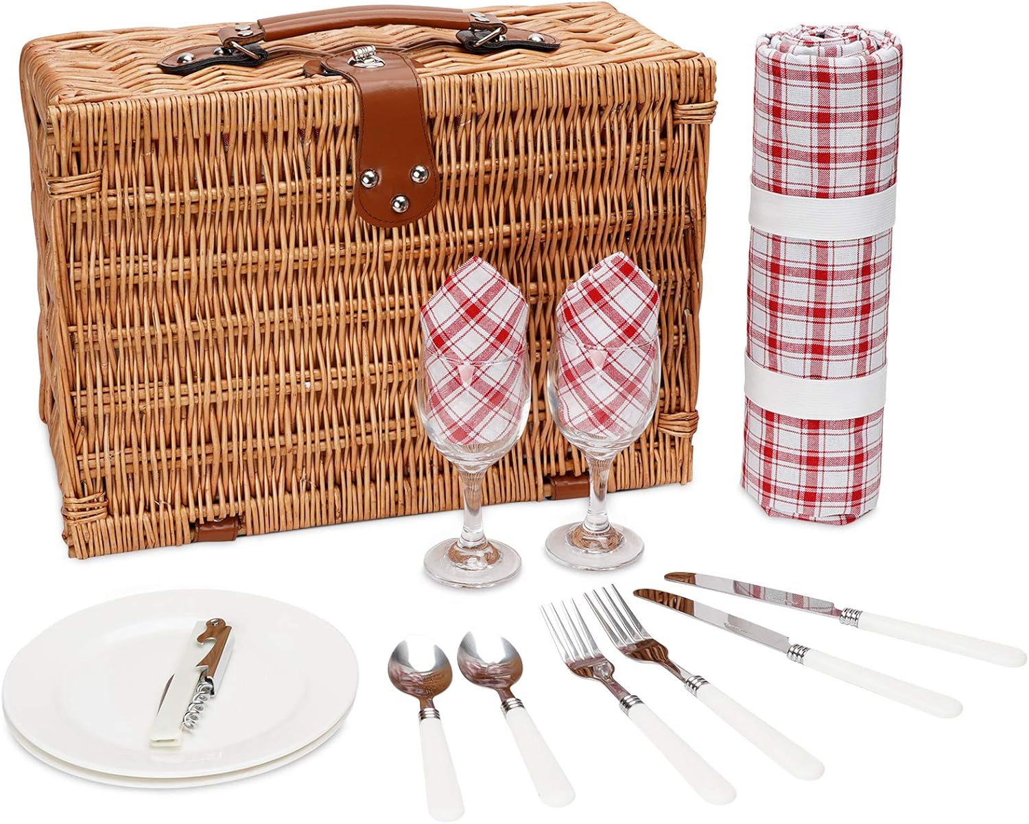 Picnic Basket for 2，Picnic Set Hamper with Waterproof Picnic Blanket, Willow Picnic Service Gift Set for Camping, Outdoor, Valentine Day, Thanks Giving, Birthday, Chiristmas.: Kitchen & Dining