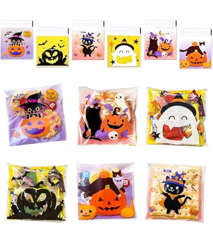 300 Pcs Halloween Treat Bags - 3.94x3.94 Inch Self-adhesive Goodie Bags
