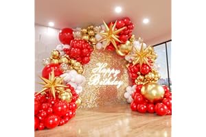 ADOINBY Red and Gold White Balloon Garland Arch Kit, 187Pcs Explosion Star Balloons Red White Metallic Gold Confetti Latex Balloon for Valentine's Day Wedding Birthday Engagements Anniversary Party Decoration