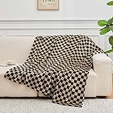FY FIBER HOUSE Checkered Throw Blanket Flannel Fleece Soft Cozy Checkerboard Grid Print Checker Blankets for Bed Couch Sofa, 50"x60", Black Brown