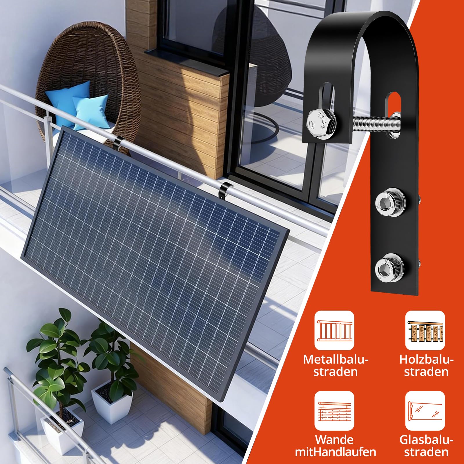 GETLITOOL 8 Stück Balkonkraftwerk Halterung 304 Edelstahl, Universal PV Modul Befestigung Haken für PV-Module, Solarmodul Halterung mit Komplettes Montageset für Balkon, Dach, Garage, Wohnmobil, Boot 2