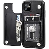 for iPhone 11 Wallet Case with Card Holder,OT ONETOP PU Leather Kickstand Card Slots Case,Double Magnetic Clasp and Durable Shockproof Cover for iPhone 11 6.1 Inch(Black)
