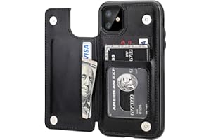 for iPhone 11 Wallet Case with Card Holder,OT ONETOP PU Leather Kickstand Card Slots Case,Double Magnetic Clasp and Durable Shockproof Cover for iPhone 11 6.1 Inch(Black)