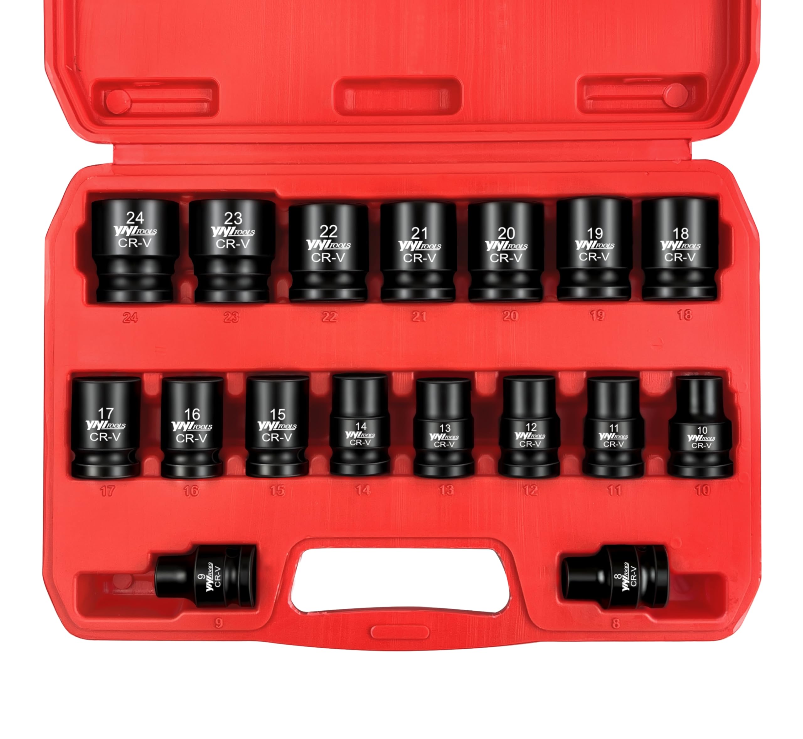 Photo 1 of YIYITOOLS 17Pcs 1/2" Drive Shallow Impact Socket Set (8-24mm), Metric Socket Set, 6-Point, CR-V Steel for Automotive Maintenance, Repairs, and DIY Projects