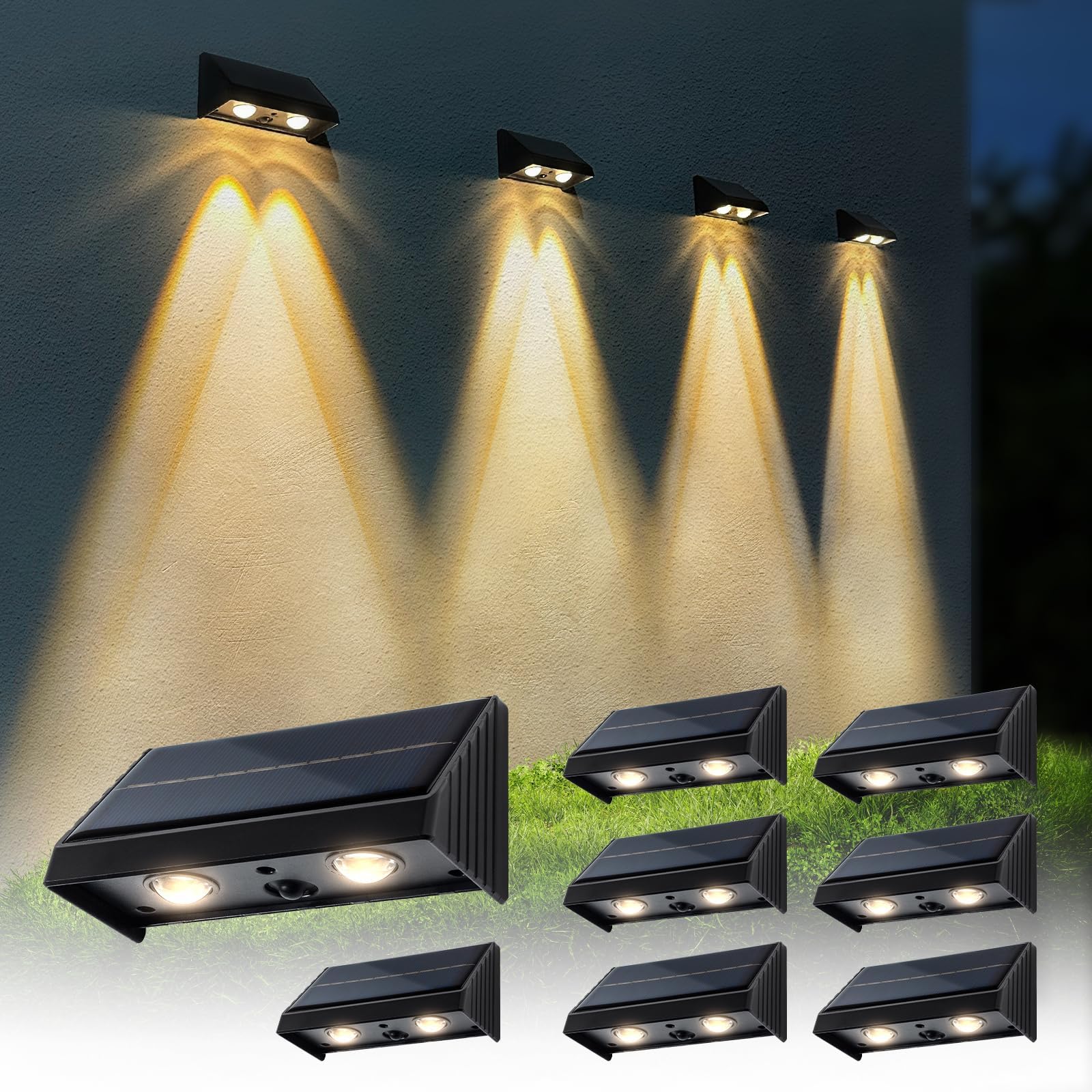 Photo 1 of XmnSoly Solar Lights Outdoor Waterproof LED Convex Lens 3000K Warm Dusk to Dawn Fence Lights Solar Powered for Deck, Fence, Step, Railing(8 Pack)