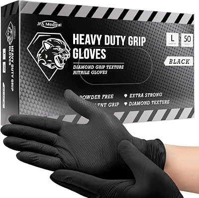 JFA Medical Disposable Nitrile Gloves Black Diamond Grip Large Box of 50