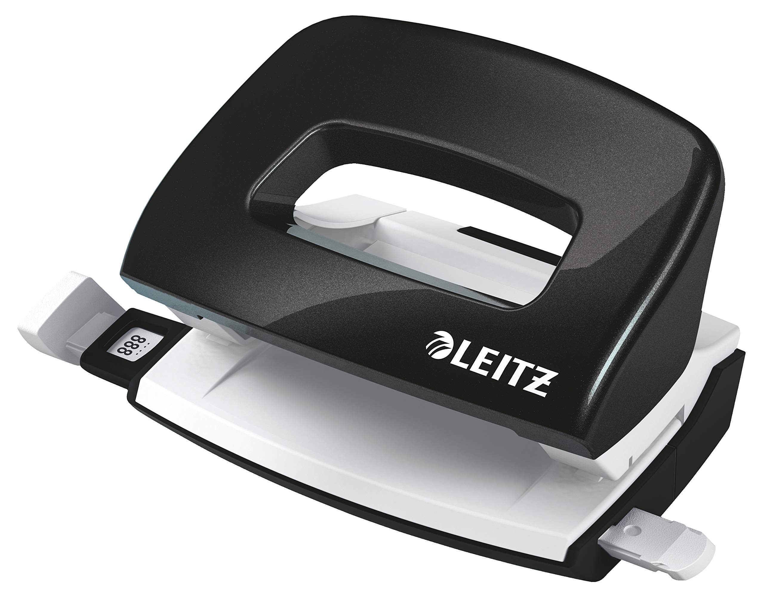 Leitz Mini Hole Punch, 10 Sheets, Guide Bar with Format Markings, Metal, WOW Range, 50601095 - Black