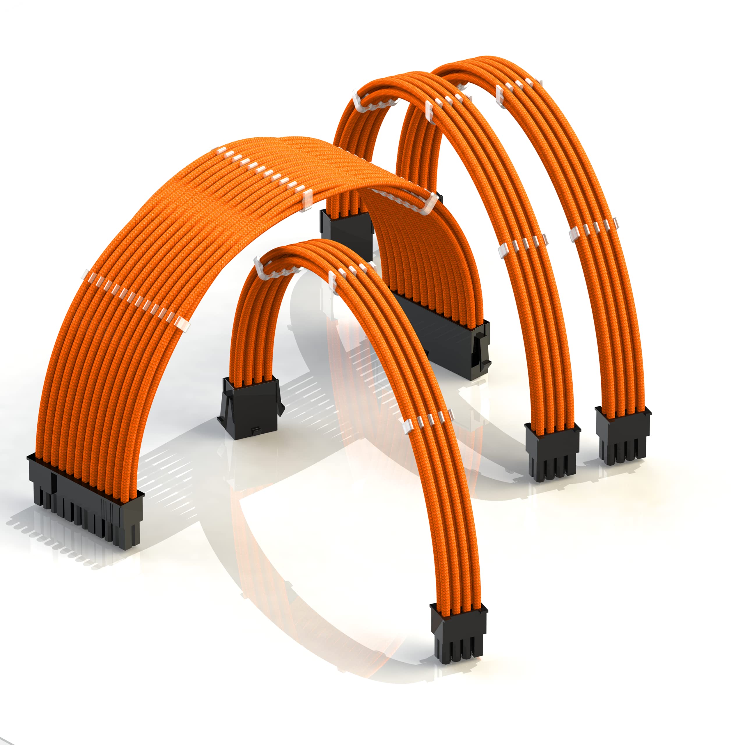 LINKUP - AVA 30cm PSU Cable Extension Sleeved Custom Mod GPU PC Braided w/Comb Kit | 1 x 24 P (20+4) | 1 x 8 P (4+4) CPU | 2 x 8 P (6+2) GPU set | 300mm - Orange