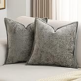 FUTEI Grey Chenille Throw Pillow Covers 18x18 Inch Set of 2,Soft Cozy Bound Edge Design Cushion Case,Home Decor for Couch Bed Living Room